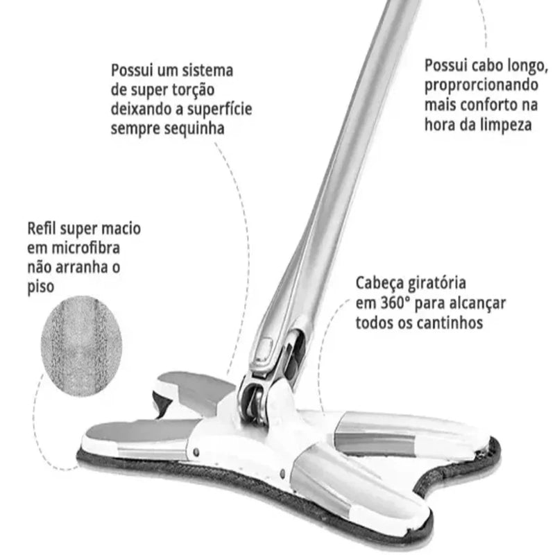 Mop De Limpeza em X Ajustável Giratório 360°