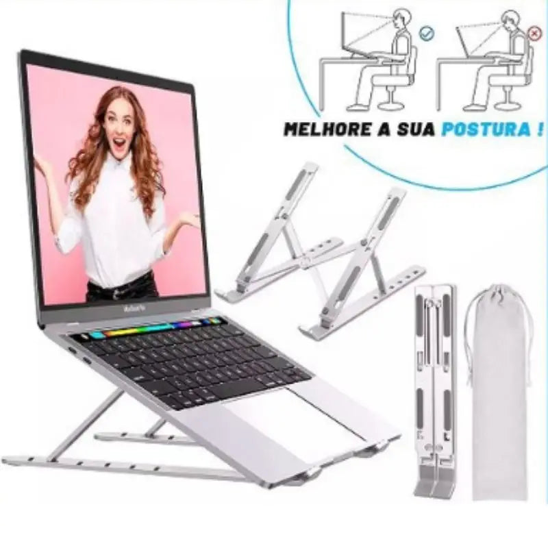 Suporte De Alumínio Ajustáve Para Notebook E Macbook Escritório